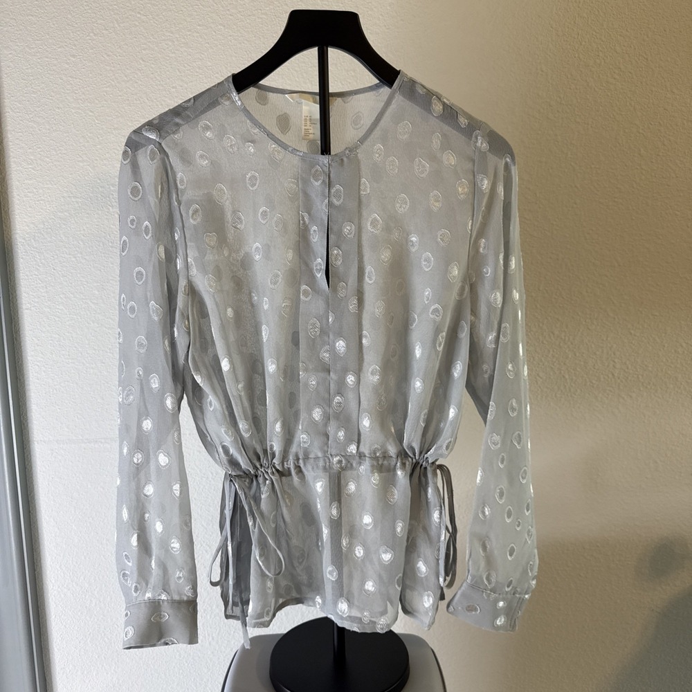 H&M Women's Shear Polka Dot Blouse Gray Size 12